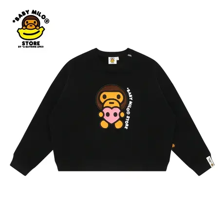 BABY MILO STORE秋冬小猴爱心图案宽松短款厚款圆领卫衣3022XXJ图片
