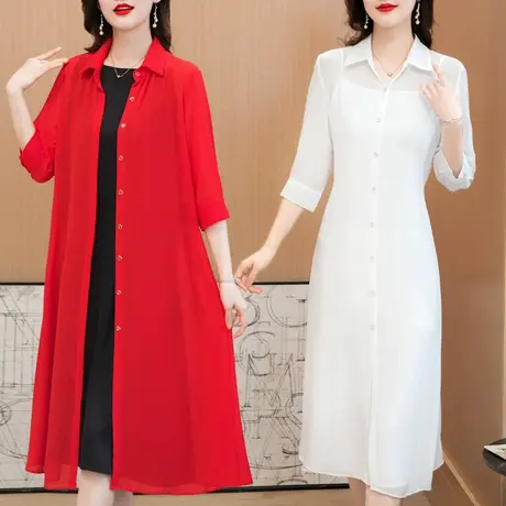 夏季薄款雪纺开衫女大码外搭宽松外套胖mm冰丝空调衫披肩中长款春图片