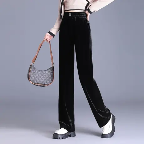 松紧高腰金丝绒阔腿裤女秋冬2023新款垂感显瘦百搭休闲长裤直筒裤商品大图