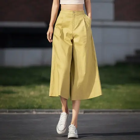 冰丝阔腿裤女夏季薄款2023新款高腰垂感亚麻裤子女休闲七分裤裙裤商品大图