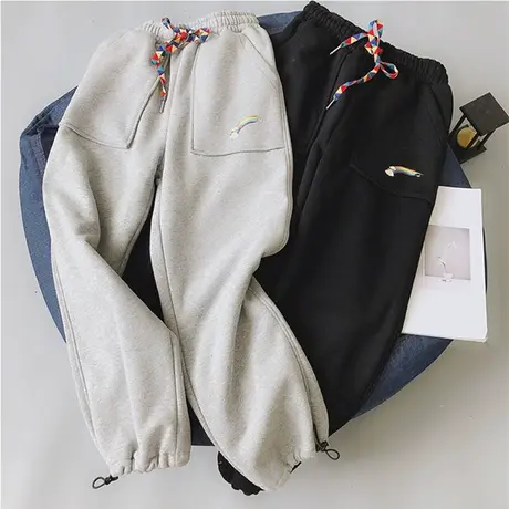 加绒裤子女秋冬外穿宽松休闲直筒显瘦百搭哈伦运动束脚卫裤潮ins商品大图