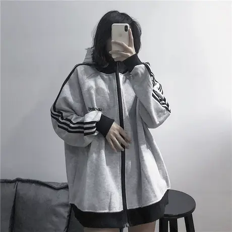 卫衣女2020新款秋冬宽松韩版潮ins上衣chic港风加绒加厚开衫外套图片