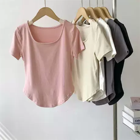 莫代尔高腰短款短袖T恤女夏季薄款垂感纯色舞蹈瑜伽服打底衫女商品大图