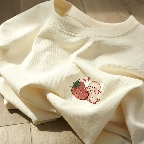 纯棉重磅短袖t恤女夏季大码宽松美式复古小众设计感半袖圆领上衣商品大图