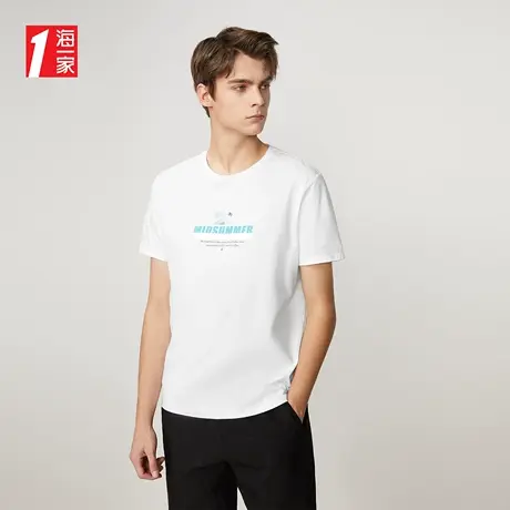 海一家基础日常休闲短T新款舒适圆领简约印花短袖T恤男商品大图