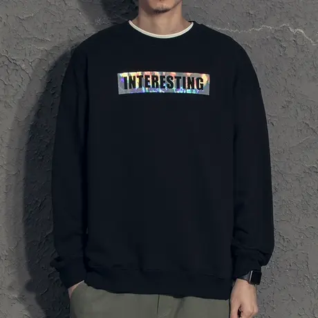 奕飏镭射反光潮流男生秋冬款加绒卫衣2020新款秋季宽松个性上衣图片