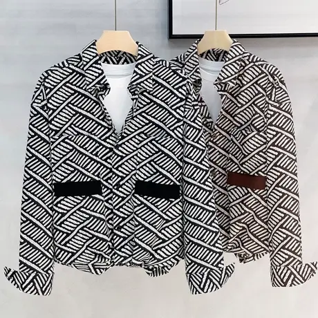 冰丝抗皱长袖衬衫男装潮流翻领条纹印花外套薄款上衣宽松休闲衬衣商品大图