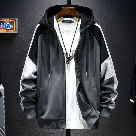 春秋季连帽卫衣男宽松大码上衣服男士休闲外套拉链开衫韩版潮流款图片