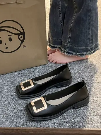 法式复古小皮鞋女2023春新款高级感金属方扣玛丽珍鞋气质单鞋通勤商品大图