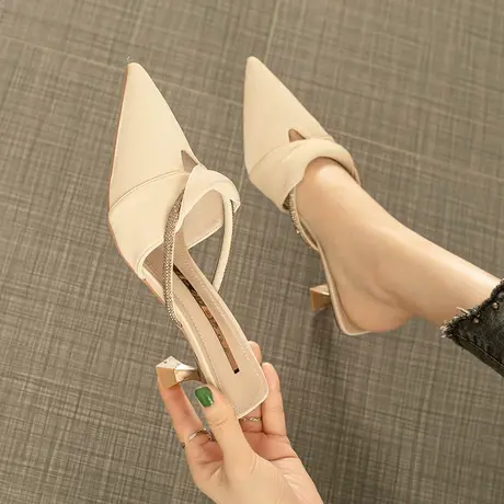 高跟半拖鞋2021年新款夏季外穿尖头懒人鞋女细跟水钻凉鞋百搭法式商品大图