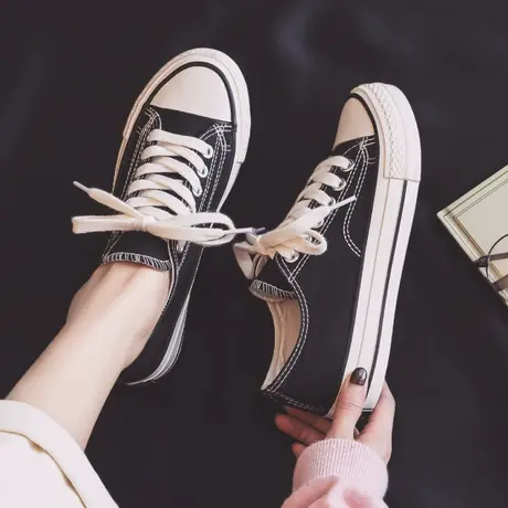 黑色帆布鞋女2023年新款ulzzang原宿百搭鞋子ins潮板鞋学生小黑鞋图片