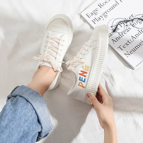 帆布鞋女夏季薄款2021年新款学生ulzzang百搭低帮潮鞋ins系带板鞋商品大图