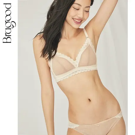 内衣女无钢圈法式三角杯小胸聚拢夏季舒适蕾丝美背文胸套装商品大图