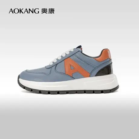 【门店发货】奥康女鞋春秋款运动休闲皮鞋真皮拼色百搭复古阿甘鞋商品大图
