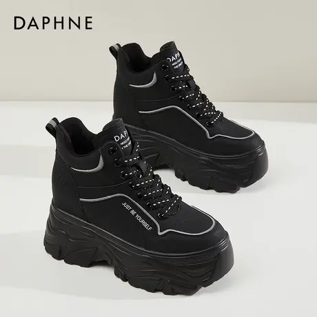 Daphne达芙妮 软底不累脚~厚底黑色老爹鞋女内增高9CM轻便休闲鞋商品大图