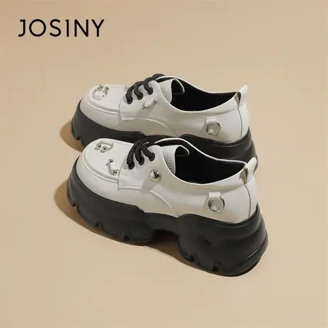 Josiny/卓诗尼粗跟单鞋女2024新款春季厚底英伦风小众原创乐福鞋商品大图