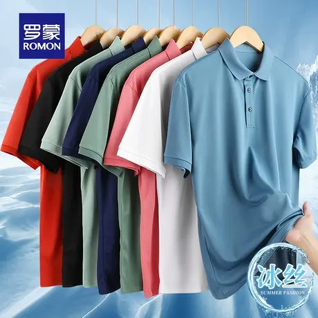 罗蒙男士冰丝短袖Polo衫夏季薄款网眼速干带翻领T恤商务休闲衣服商品大图