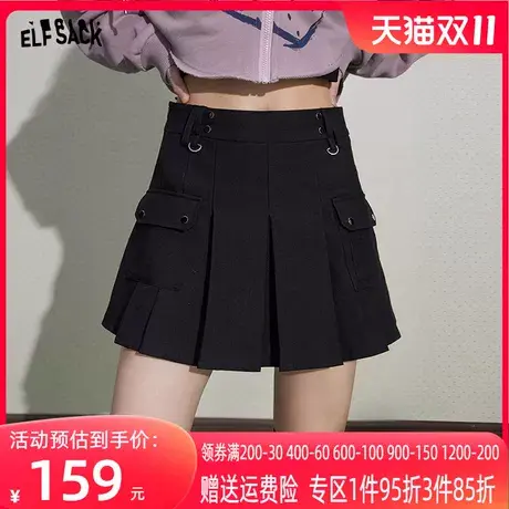 妖精的口袋黑色百褶工装短裙女2023秋季新款学院风高腰a字半身裙图片