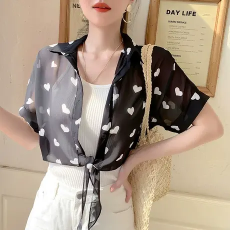 夏季雪纺衫配吊带裙子薄款防晒衣女短款开衫薄款外搭披肩时尚洋气图片