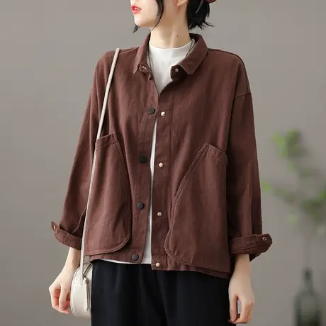 dza 文艺复古宽松工装夹克女装2022新款春季短款外套女士休闲上衣图片