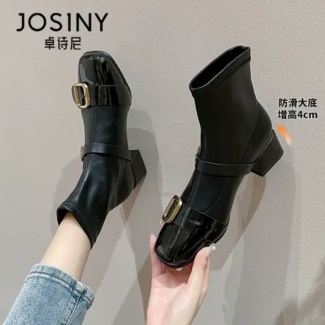 卓诗尼时装靴2023套筒增高女鞋小跟短靴女秋冬单靴瘦瘦鞋网红短靴图片