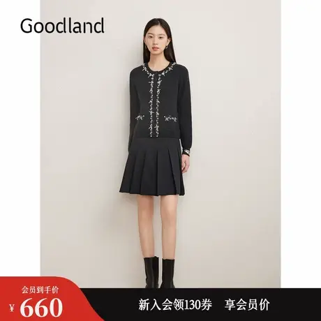 Goodland美地女装2024冬季新款羊毛珠链小香风毛针织衫图片