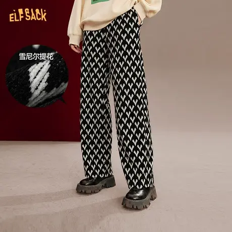 妖精的口袋复古提花雪尼尔阔腿裤女2023秋季新款显高宽松休闲裤子图片