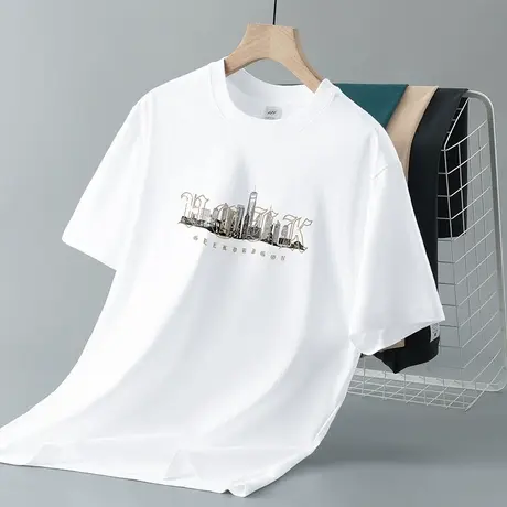 重磅纯棉短袖t恤男2025新款夏季白色上衣服潮流潮牌印花半袖体恤图片