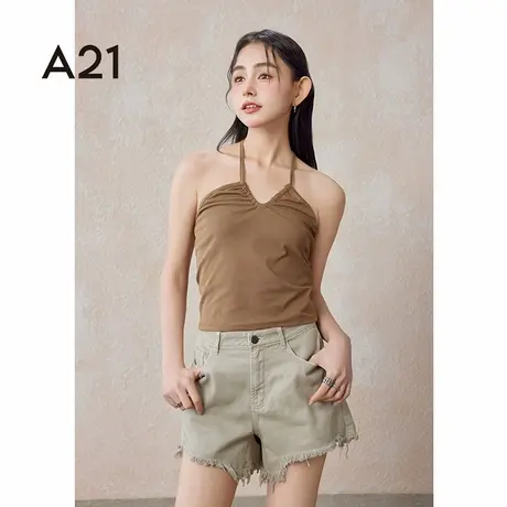 A21女装针织显瘦一字领吊带夏季高级感露背设计感无袖性感内衣女图片