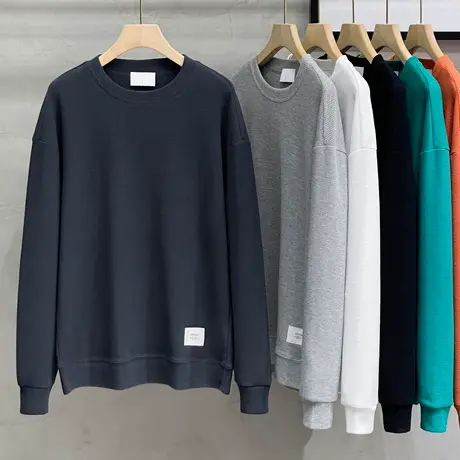 春秋季华夫格卫衣男2023新款韩版潮流ins男士长袖圆领T恤打底衫商品大图