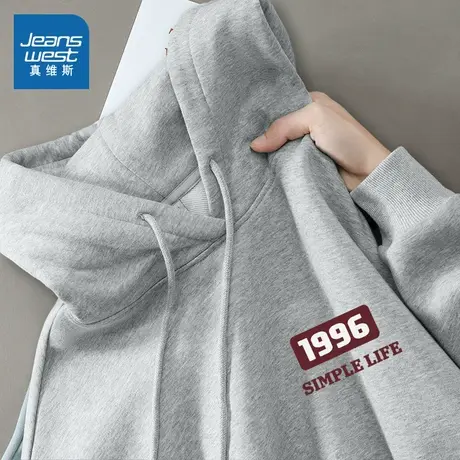 NOB真维斯灰色连帽卫衣女2025新款爆款春秋美式宽松慵懒外套上衣商品大图