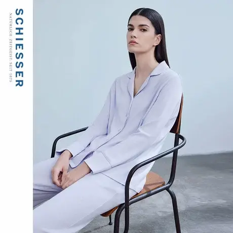 SCHIESSER舒雅女士40S棉莫代尔双面布小翻领睡衣家居服套装21515H图片