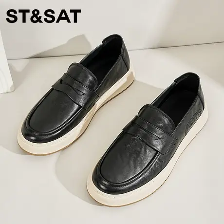 ST&SAT星期六男鞋春季新款一脚蹬真皮乐福鞋潮流百搭时尚休闲皮鞋图片