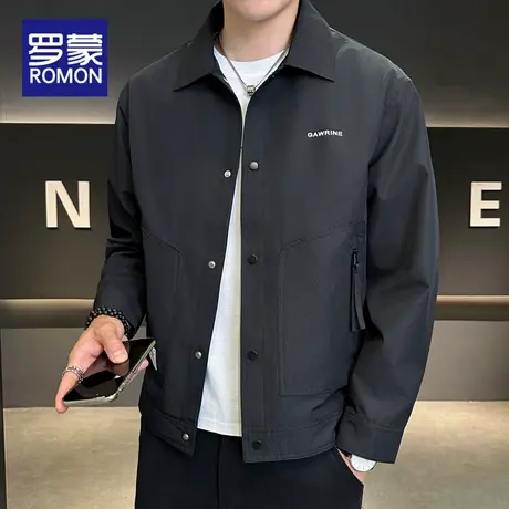 罗蒙翻领外套男士潮牌工装宽松夹克男2025新款春秋季短款休闲上衣商品大图