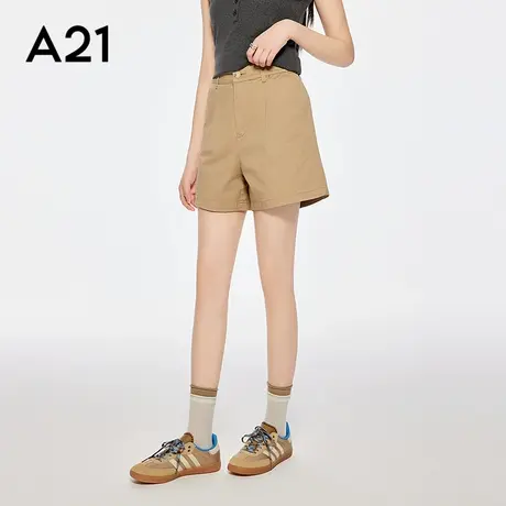 A21女装薄款中腰休闲裤2025夏季新款简约百搭短裤纯色宽松阔腿裤图片