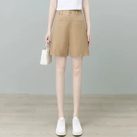 高腰亚麻A字休闲短裤女夏季薄款舒适阔腿裤通勤百搭松紧腰五分裤商品大图