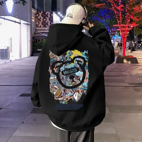 潮牌vintage美式卫衣男秋冬季2023新款宽松帽衫高街纯棉连帽外套商品大图