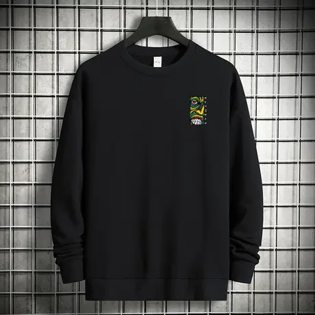 重磅纯棉卫衣男秋冬款加绒加厚潮牌印花无帽上衣服摇粒绒圆领长袖图片