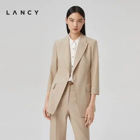 LANCY/朗姿2023春季新款通勤收腰短外套经典枪驳领西装高级感西服商品大图