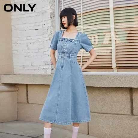 【ONLY奥莱】夏季时尚复古方领A字中长款牛仔连衣裙女商品大图