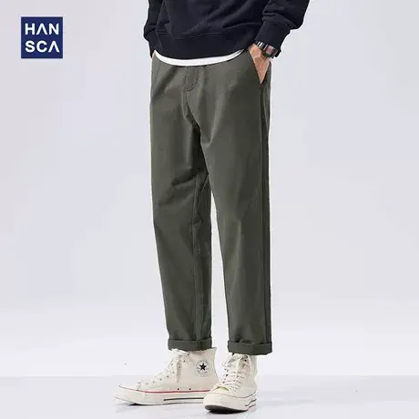 hansca直筒休闲裤男2024秋季新款潮牌宽松大码百搭纯棉日系长裤子商品大图