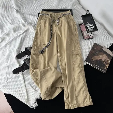 欧美辣妹口袋工装长裤女2025年秋装新款宽松显瘦高腰直筒阔腿裤子商品大图