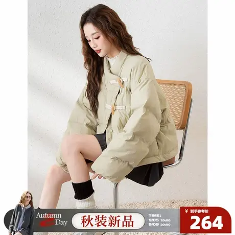 唐狮2025冬季新款棉衣女立领牛角扣净色超短款小个子面包服时尚图片