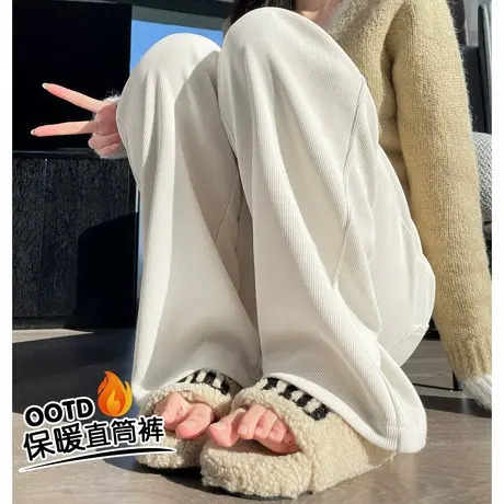 唐狮25春季新款女雪尼尔窄版阔腿裤灯芯绒zy商品大图