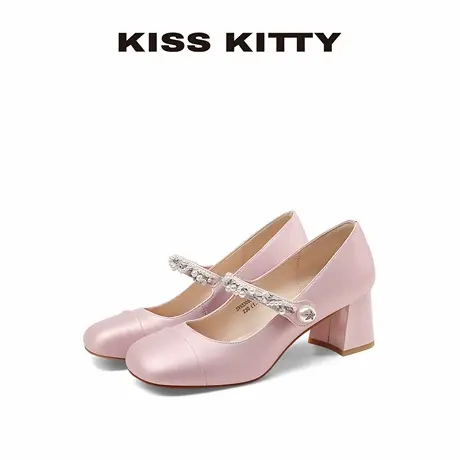 【呼呼专享】KISSKITTY珍珠玛丽珍鞋女粉色单鞋不累脚高跟鞋商品大图