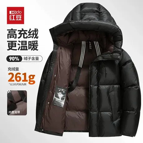 红豆白鸭绒防风羽绒服男短款冬季加厚2025年新款连帽保暖防寒外套商品大图