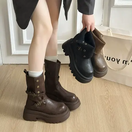 复古粗跟马丁靴女2025年秋季新款英伦风显瘦增高短靴气质百搭靴子商品大图