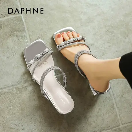 达芙妮高跟凉鞋女款2026新款春夏外穿配裙子一字高跟鞋法式凉拖鞋图片