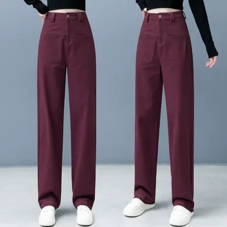 酒红色宽松镰刀裤2023春秋新款香蕉裤显瘦百搭高腰垂感拖地阔腿裤图片