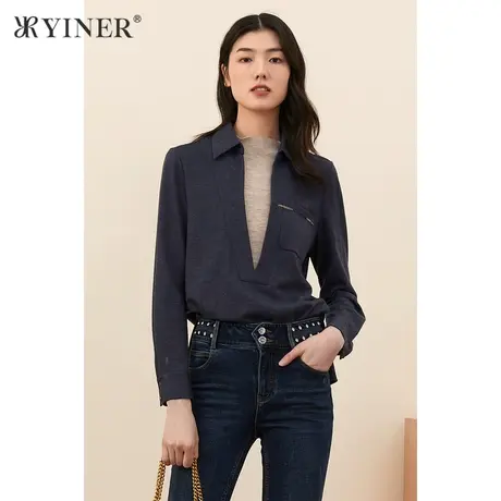 YINER音儿女装2021秋季新款时尚假两件纯羊毛卫衣图片